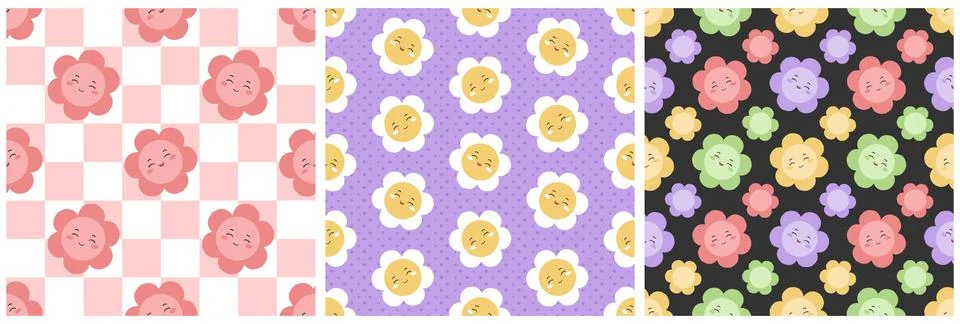Smile Seamless Pattern Design Illustration with Smiling Character and Happi.. Stock Illustration