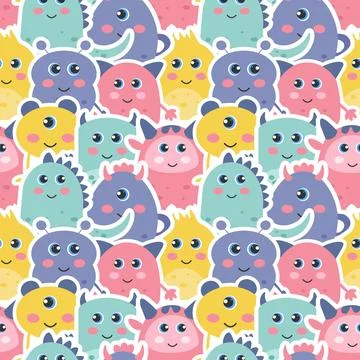 Smile Seamless Pattern Design Illustration with Smiling Character and Happi.. Stock Illustration