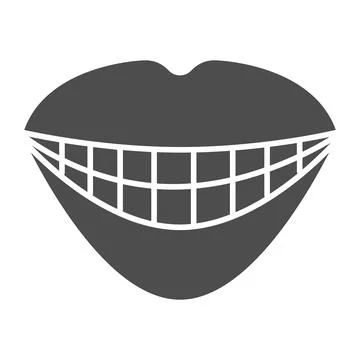 Smile solid icon, Emotion concept, Smiling mouth sign on white background, lips Illustrazione stock