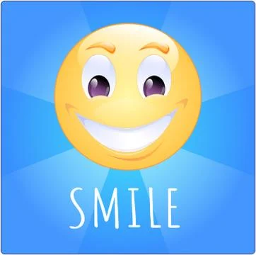 Smile on square blue background with violet eyes Stock Illustration