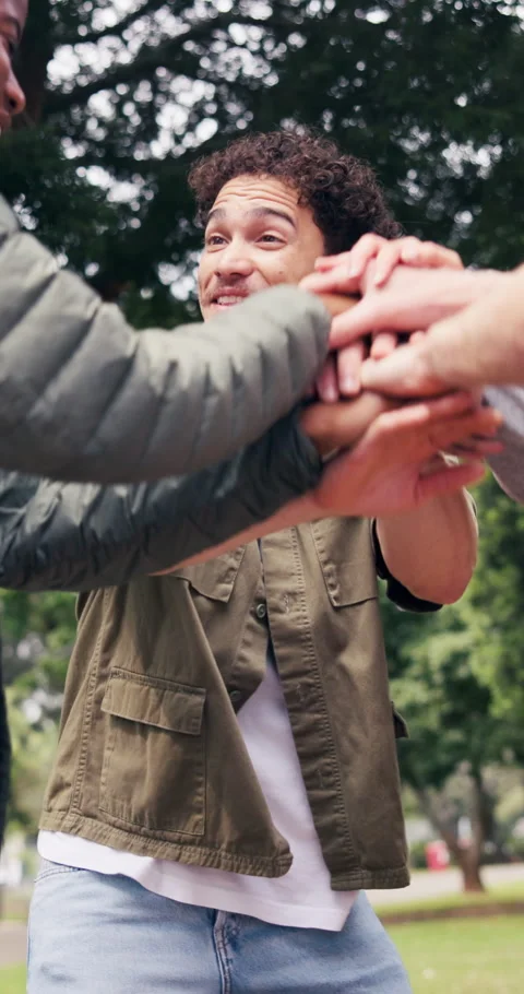 Smile, students and hand stack for education, scholarship and motivation for new Stock Footage 347266814