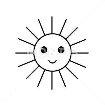 Smile sun symbol black and white icon. Stock Illustration