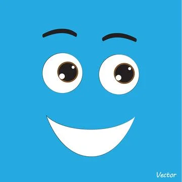 Smile symbol on blue background. Vector creative cartoon style happy enjoy Stock Illustration