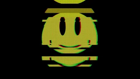 Smile symbol on digital old tv screen seamless loop glitch interference Stock Footage 80585583