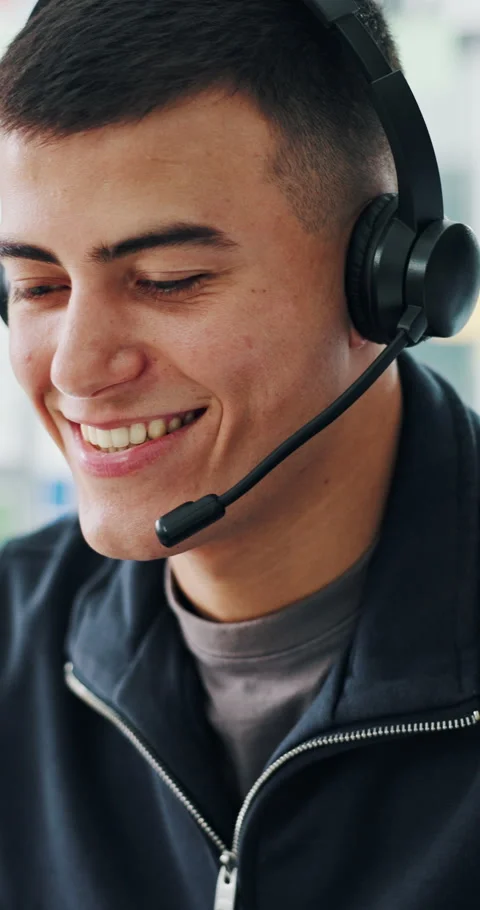 Smile, technical support and man talk in call center for troubleshooting, Stock Footage 319685259
