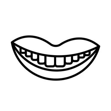 Smile with teeth linear logo mark in black and white Stock Illustration
