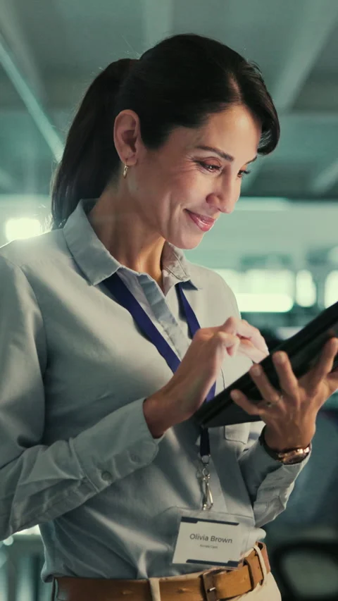 Smile, woman and developer with tablet in office for research, server update and Stock Footage 332913583