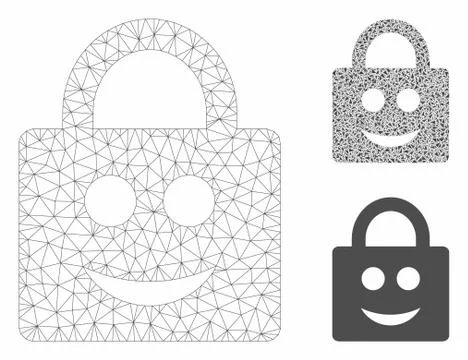 Smiled Lock Vector Mesh 2D Model and Triangle Mosaic Icon 库存插图