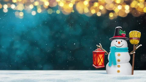 Smiled snowman with glowing lanterns Stock Footage 250447423
