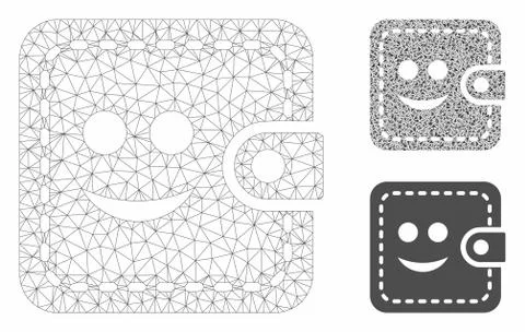 Smiled Wallet Vector Mesh Network Model and Triangle Mosaic Icon Stock Illustration