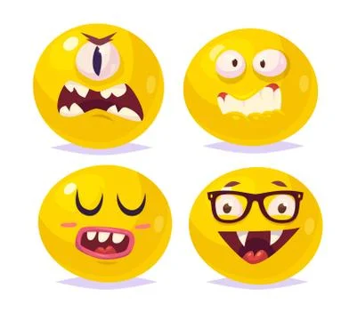 Smiles set of characters. Vector cute cartoons Stock Illustration