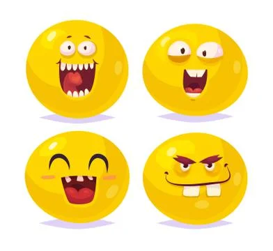 Smiles set of characters. Vector cute cartoons Stock Illustration