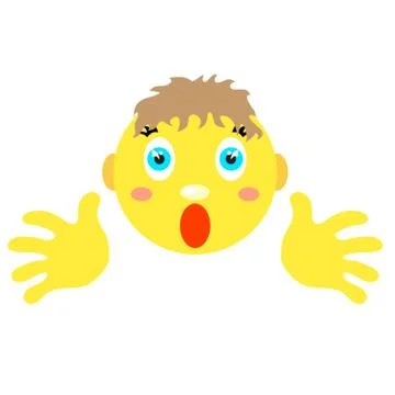 Smiley boy with finger gesture with both hands. Stock Illustration
