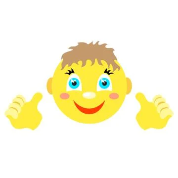 Smiley boy with finger gesture with both hands. Stock Illustration