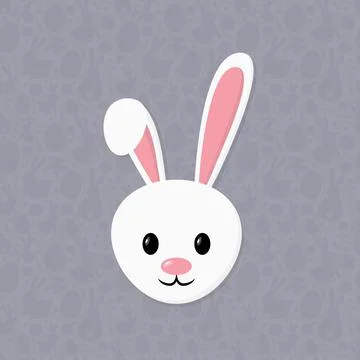Smiley Easter bunny on gray background with decorative texture. Vector Stock Illustration