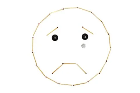 Smiley expressing emotion Crying is made of matches on a white background Stock Photos