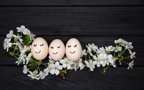 Smiley expression style with egg character. Group of sleeping eggs Fotos Stock