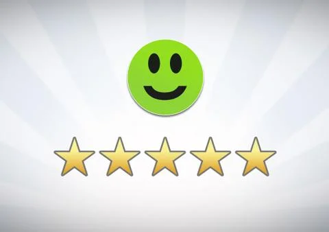 Smiley face and 5 star feedback review rating Stock Illustration