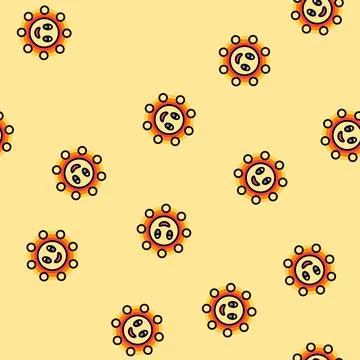 Smiley face cute sun character vector seamless pattern Stock Illustration