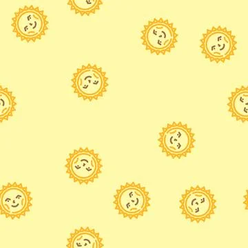 Smiley face cute sun character vector seamless pattern Illustrazione stock