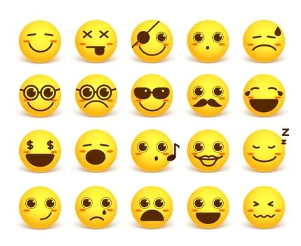 Smiley face cute vector emoticon set with happy facial expressions Stock Illustration