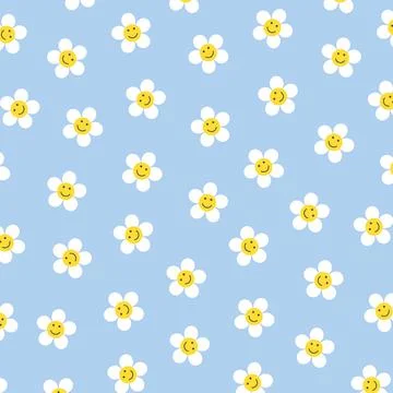 Smiley Face Daisy Flowers Pattern Decoration Background Stock Illustration