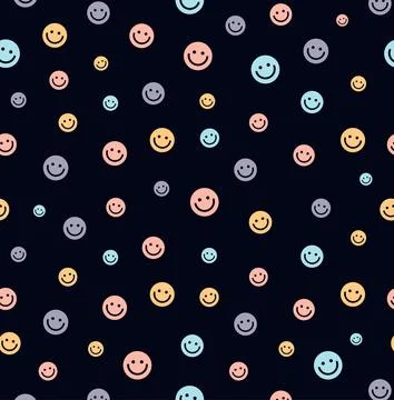 A smiley face design pattern, hand drawn doodle style happy face icons Illustrazione stock