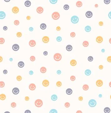 A smiley face design pattern, hand drawn doodle style happy face icons Stock Illustration