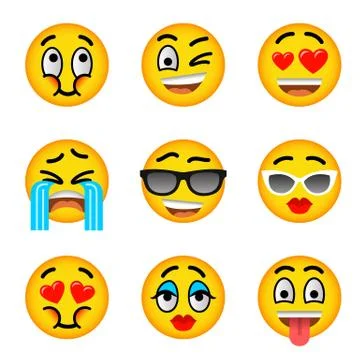 Smiley face emoji flat vector icons set Stock Illustration