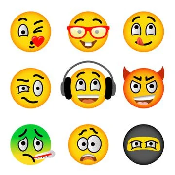 Smiley face emoji flat vector icons set 스톡 일러스트