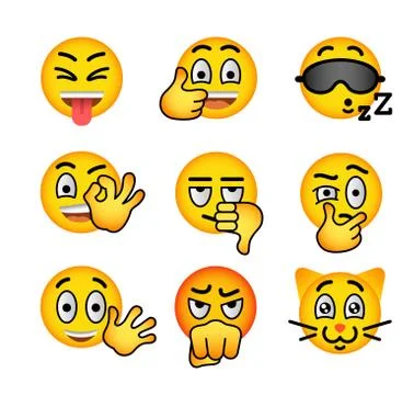 Smiley face emoji flat vector icons set Stock Illustration
