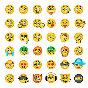 Smiley face emoji flat vector icons set Stock Illustration