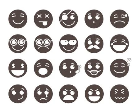 Smiley face flat vector emoticons with emotions Stock Illustration
