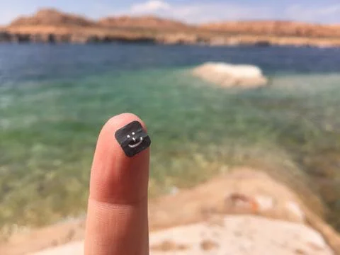 Smiley Face in front of Lake Powell Water Stock Photos