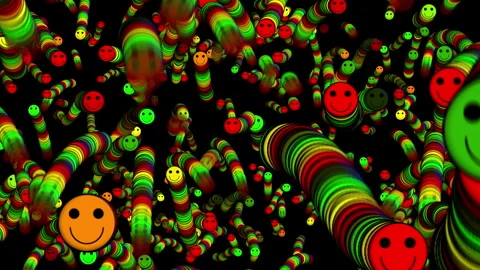 Smiley Face Neon Psychedelic Abstract Colorful Worms Stock Footage 332770550