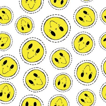 Smiley face retro patch icon seamless pattern Stock Illustration