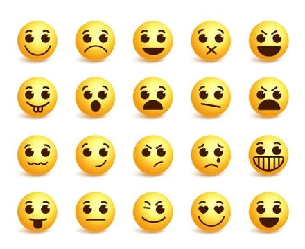 Smiley face vector icons set with funny facial expressions Stock Illustration
