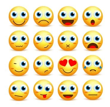 Smiley face vector set of emoticons and icons in yellow color Stock Illustration