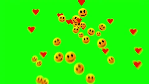 Smiley faces and hearts sprinkling animation on green screen background Stock Footage 314497166