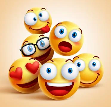 Smiley faces group of vector emoticon characters Stock Illustration