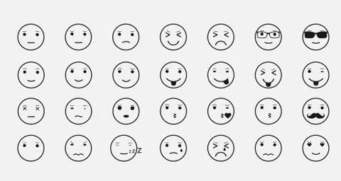 Smiley faces icons. Set of emoticons. Set of emoji isolated on white backgrou Stock Illustration