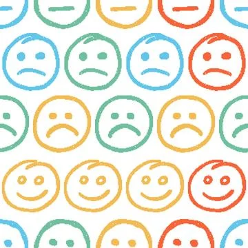 Smiley Faces Pixel Crayon Seamless Pattern. Vector seamless dithering pixel.. Stock Illustration