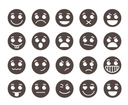 Smiley flat vector emoticons with emotions and funny facial expressions 库存插图