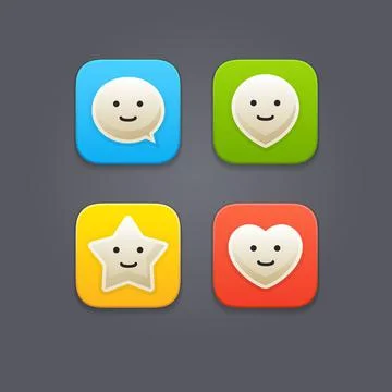 Smiley Geo, Message, Love and Favorites Icons Stock Illustration