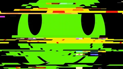 Smiley glitch alien green big Video stock 99697361