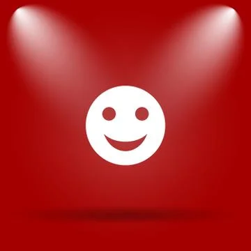 Smiley icon. Flat icon on red background.. Illustrazione stock