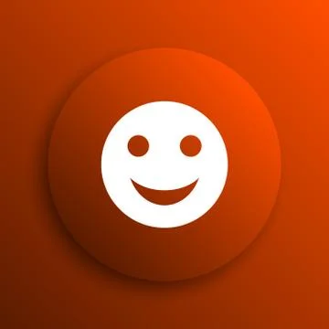 Smiley icon. Internet button on orange background. Illustrazione stock