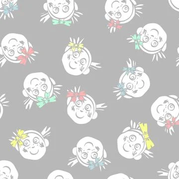Smiley Kids faces pattern scattered on grey Stock Illustration
