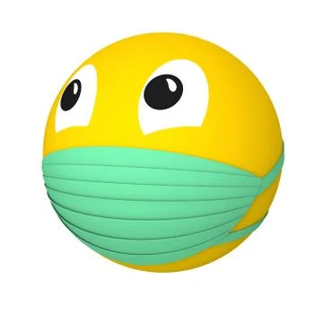 Smiley in a mask render on a white background covid Stock Illustration