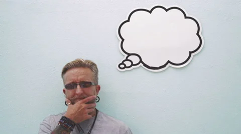 Smiley mature man with thinking bubble Stock Footage 61438647